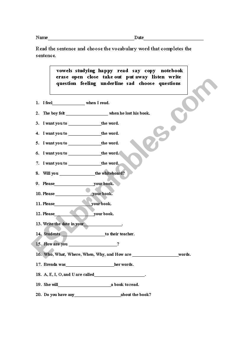 Close activity using classroom verbs