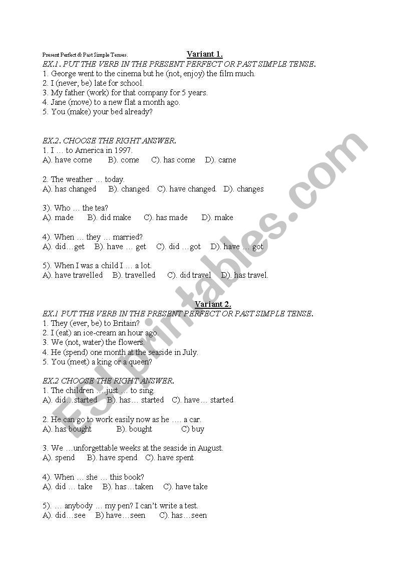 A test-paper  worksheet