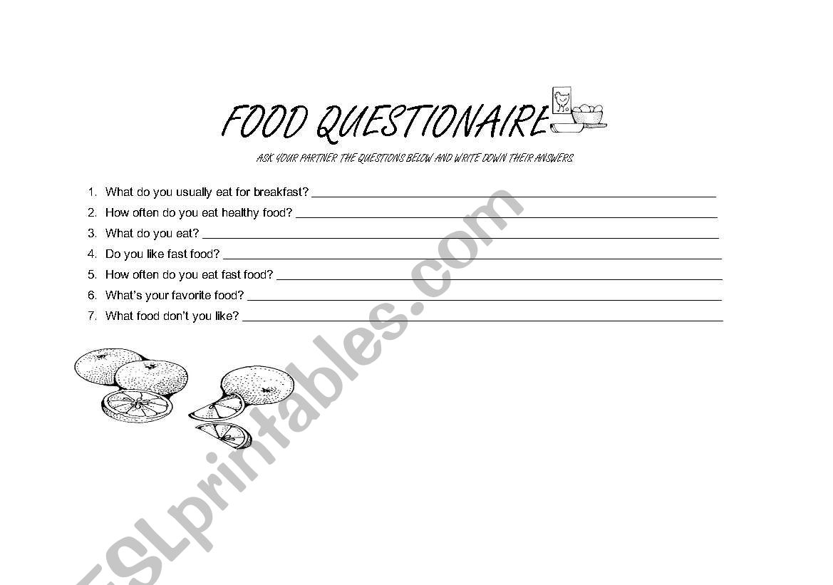 FOOD QUESTIONAIRE worksheet