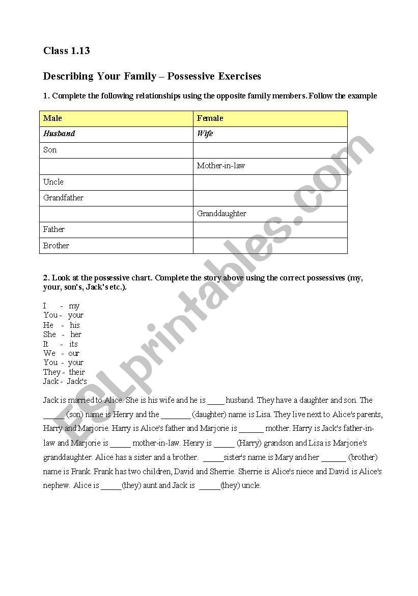 Possessives and Family vocabulary