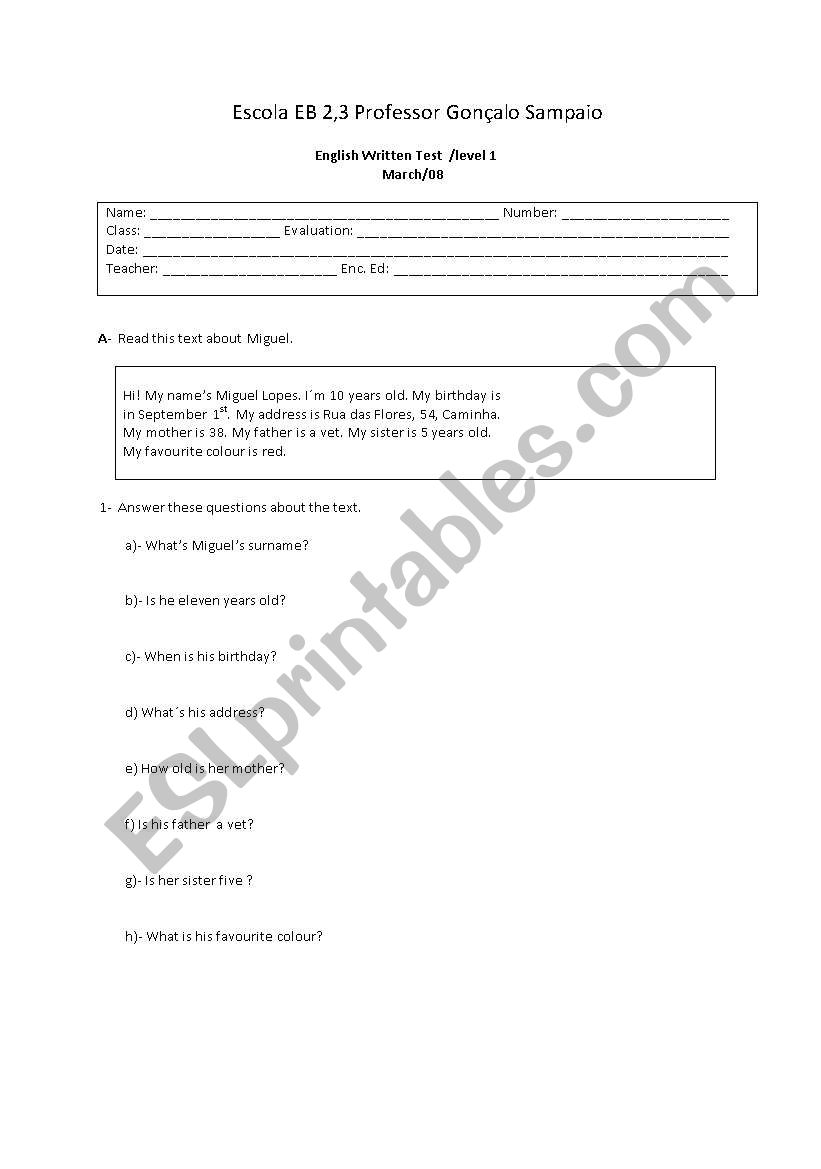 Daily routine worksheet