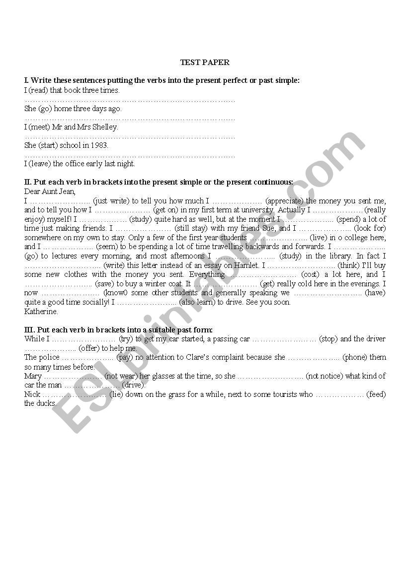 test worksheet