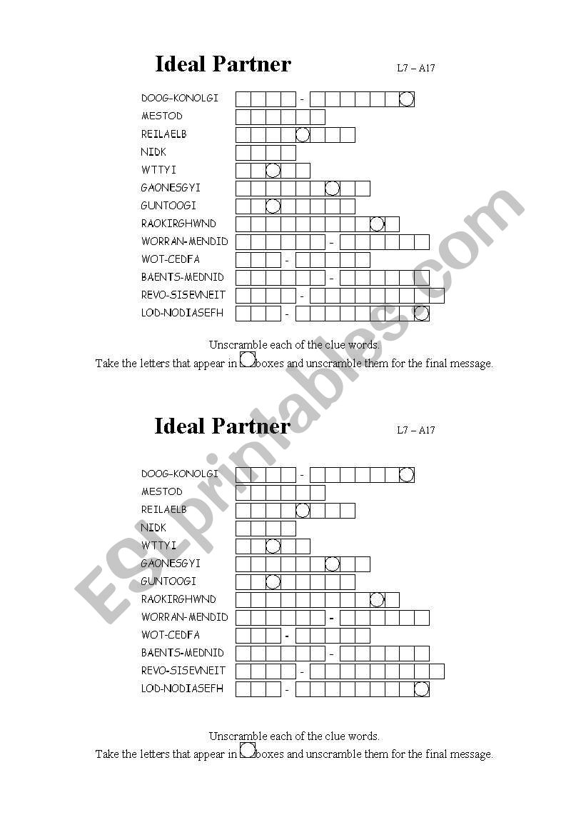 Adjectives - The ideal partner