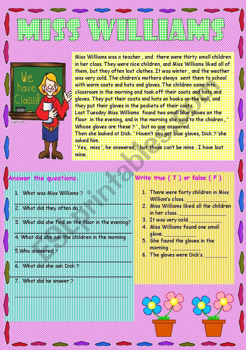 MISS WILLIAMS worksheet