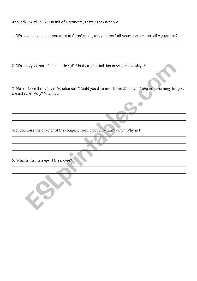The Pursuit of Hapyness worksheet