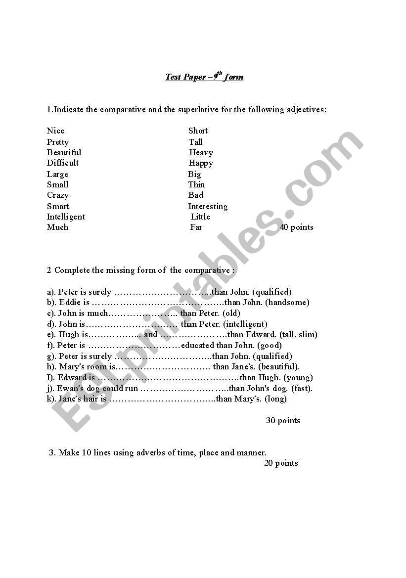 english test intermediate worksheet