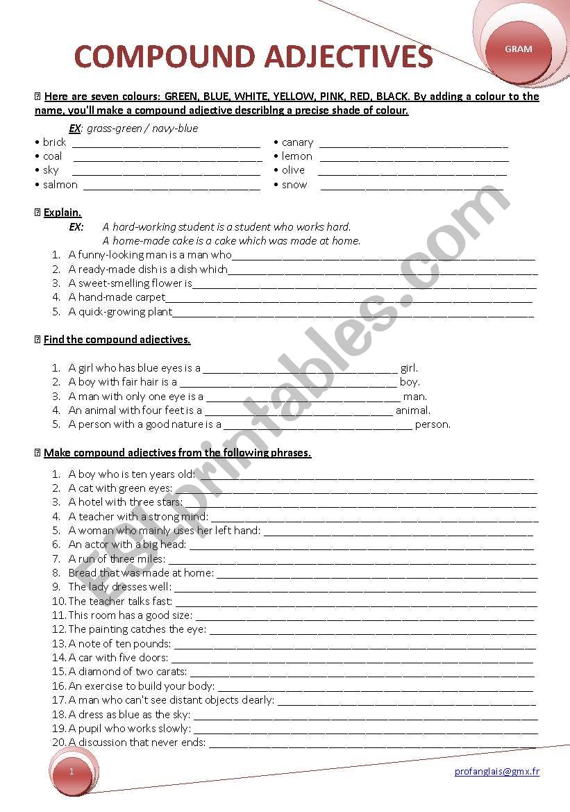 COMPOUND ADJECTIVES worksheet