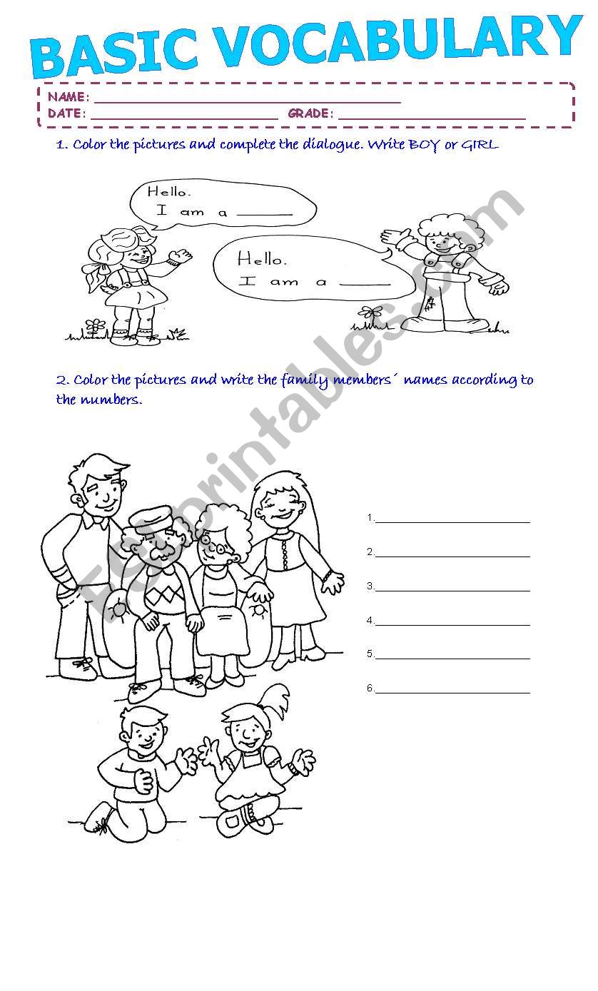 BASIC VOCABULARY worksheet