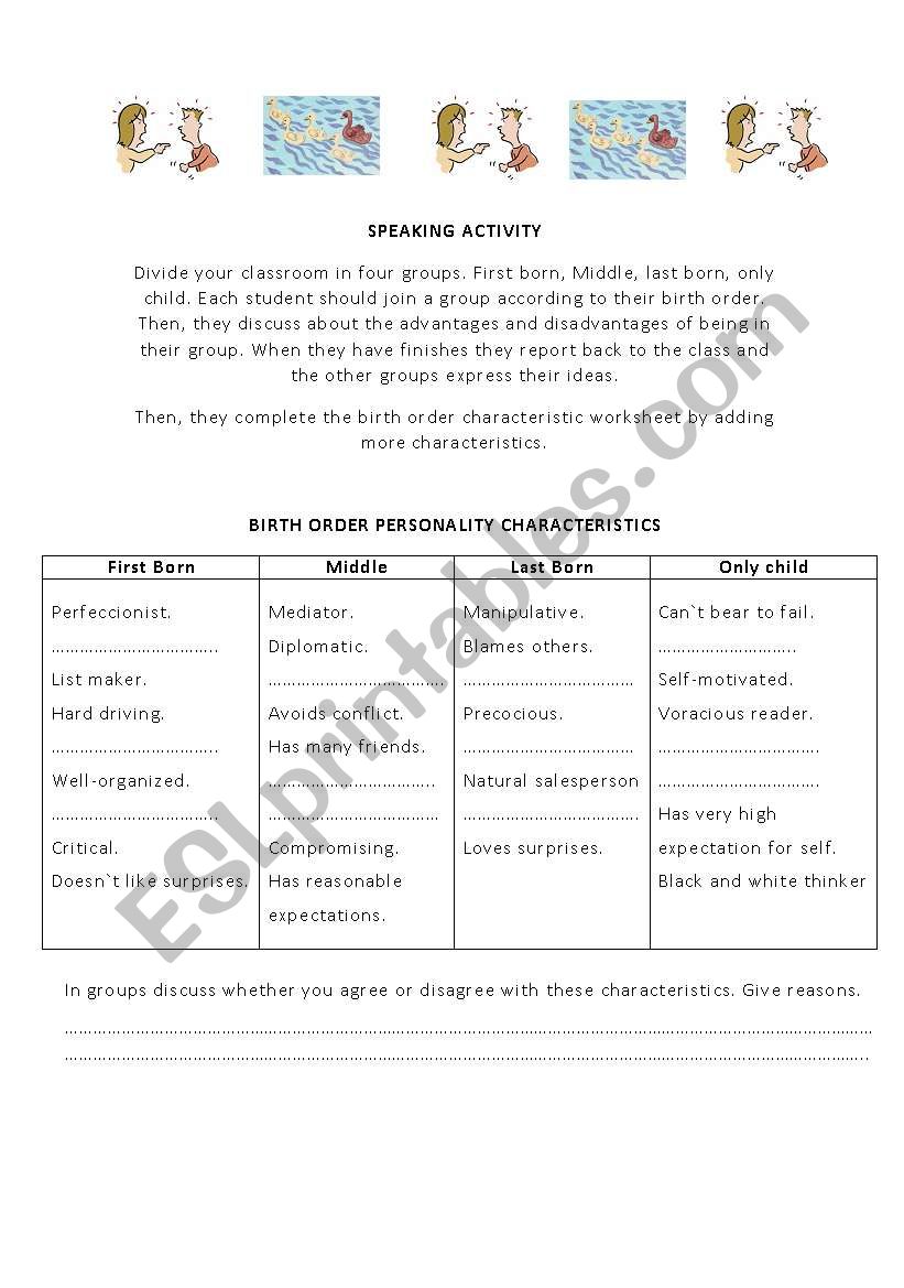 Speaking activity - Birth Order Characteristics
