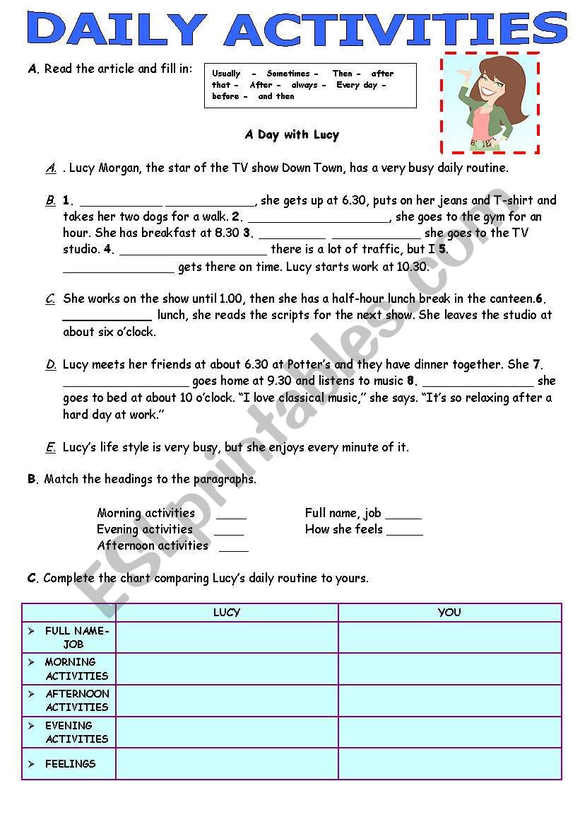 DAILY ACTIVITIES worksheet