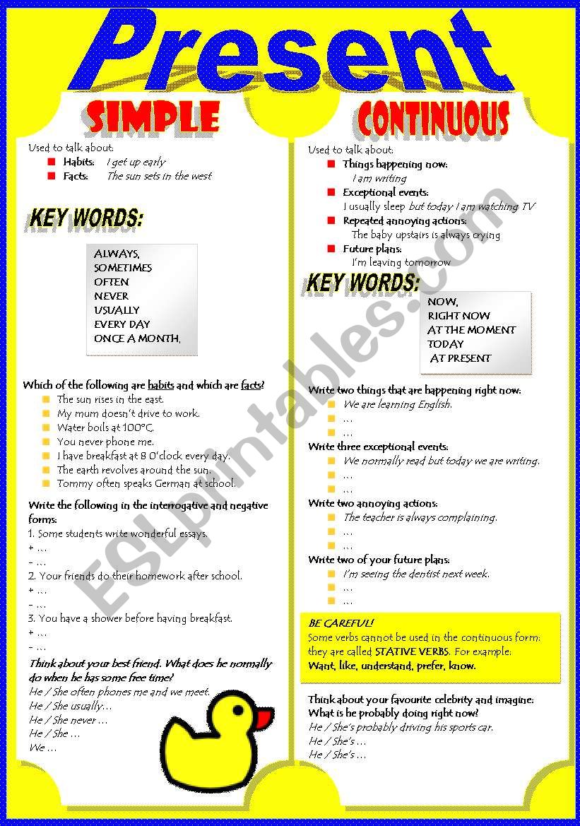 PRESENT SIMPLE - CONTINUOUS worksheet