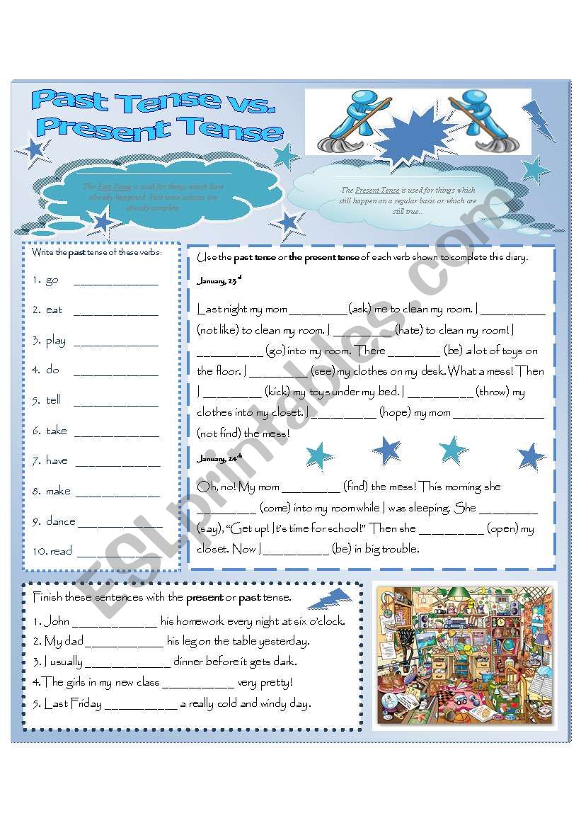 Past Tense Vs Present Tense ESL Worksheet By Tastybrain