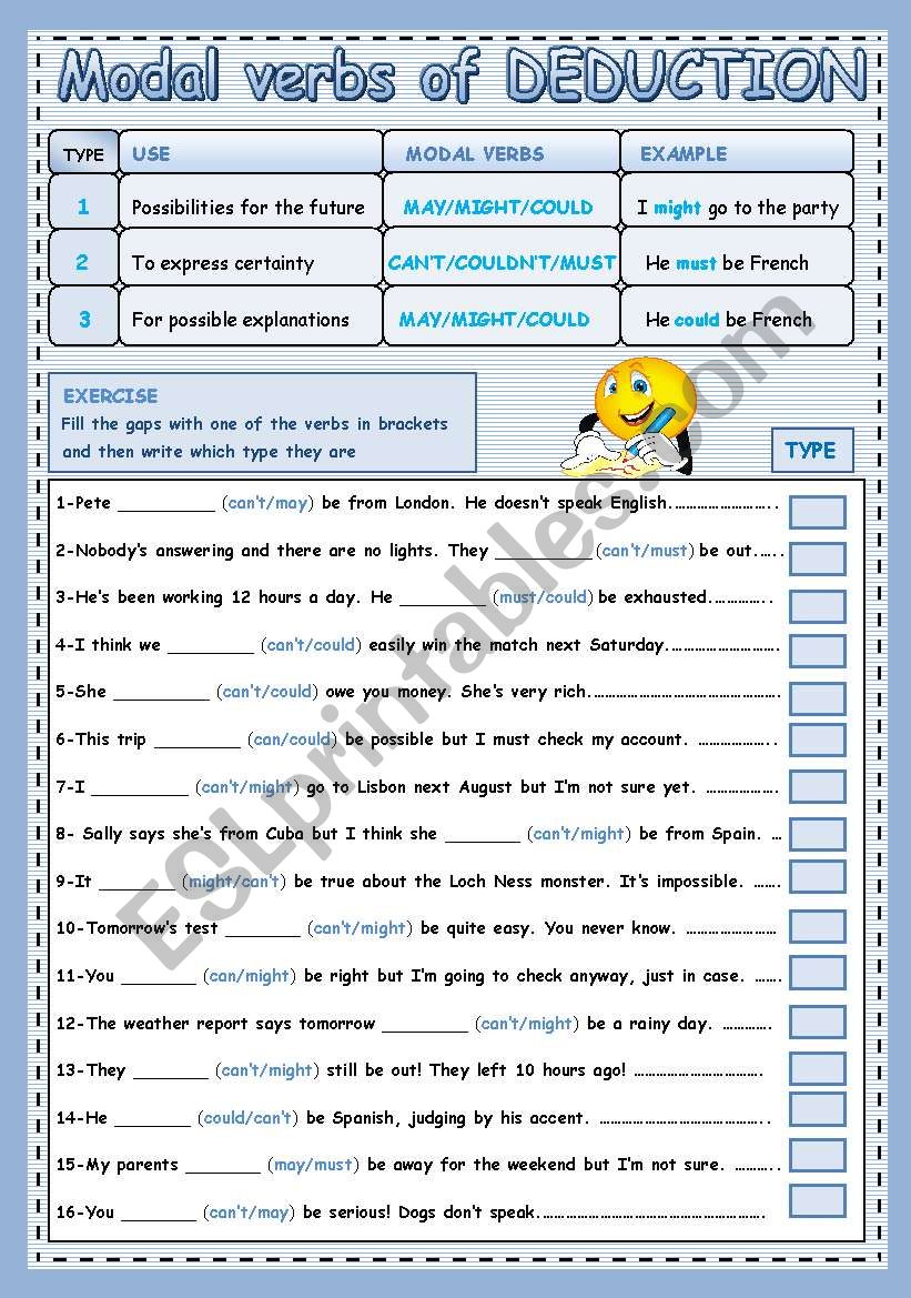 modal verbs of deduction esl worksheet by traute