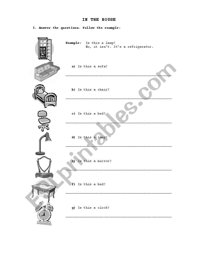 House and Furniture worksheet