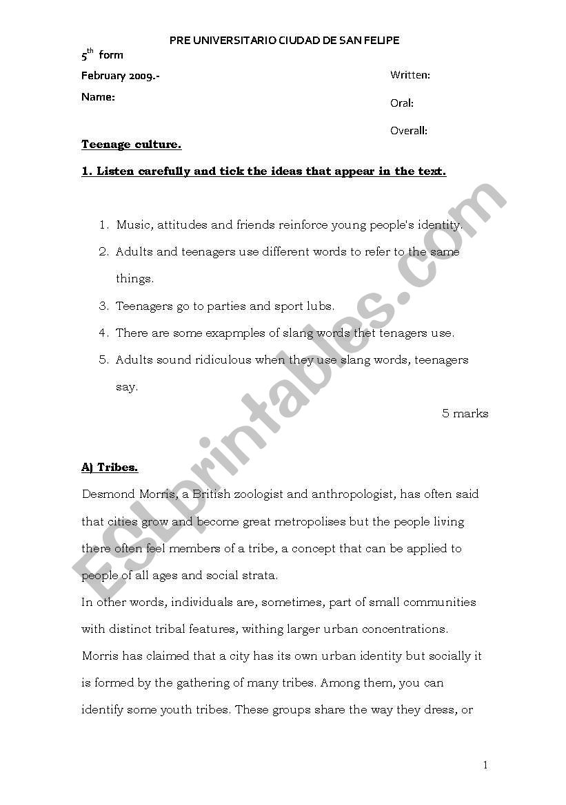 test worksheet