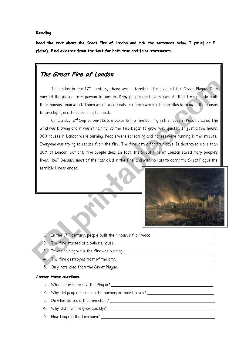 The Great Fire of London worksheet