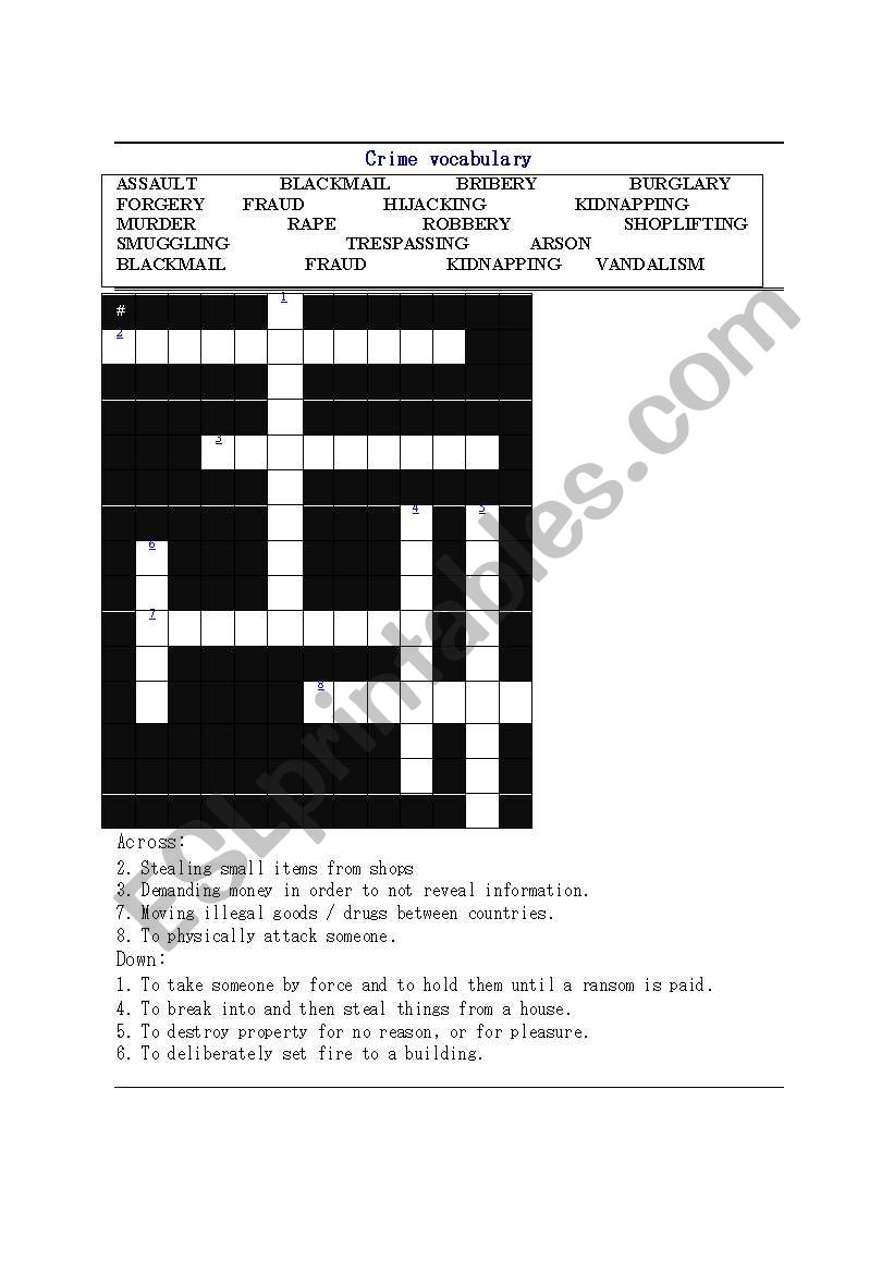 crime vocabulary worksheet