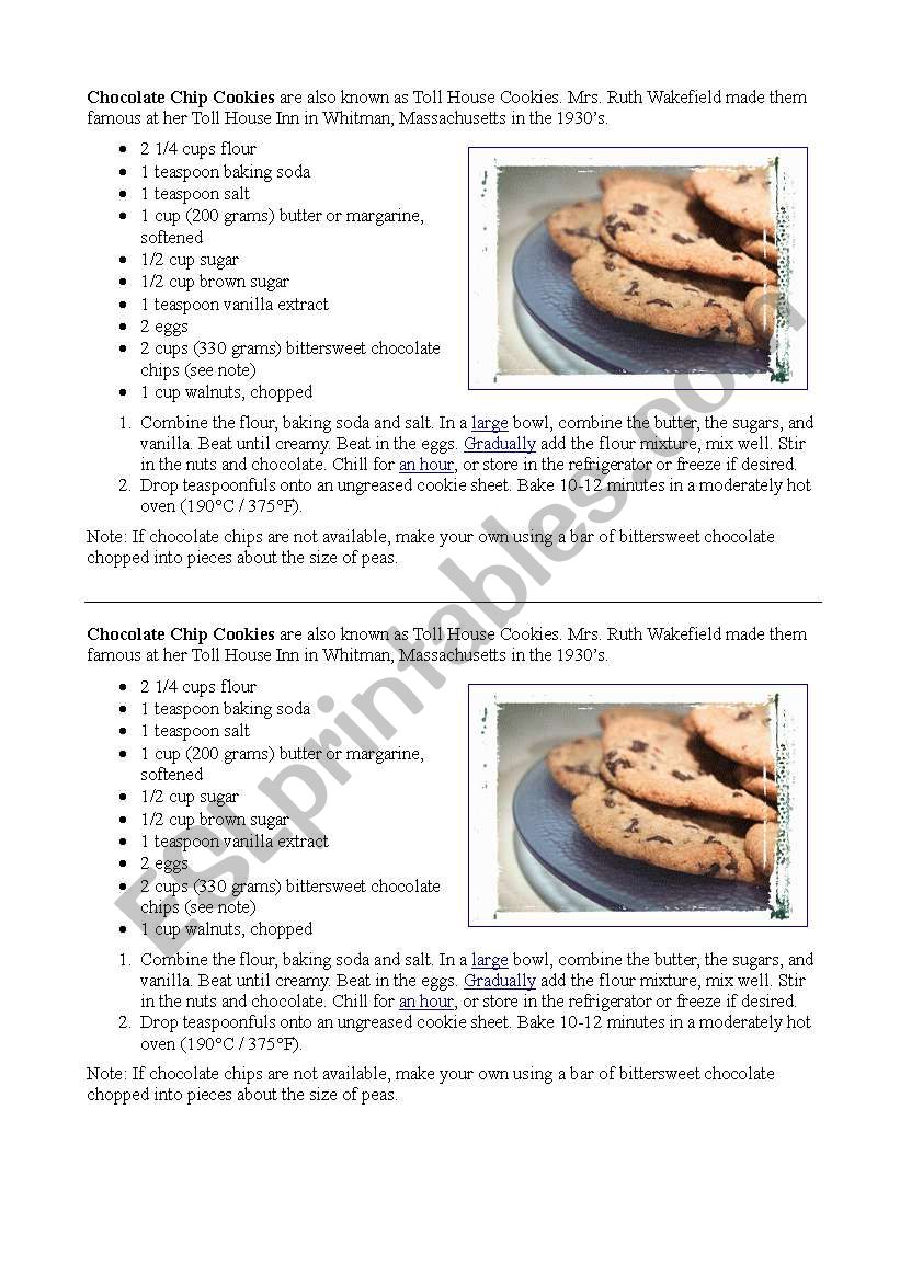 Cookie recipe worksheet