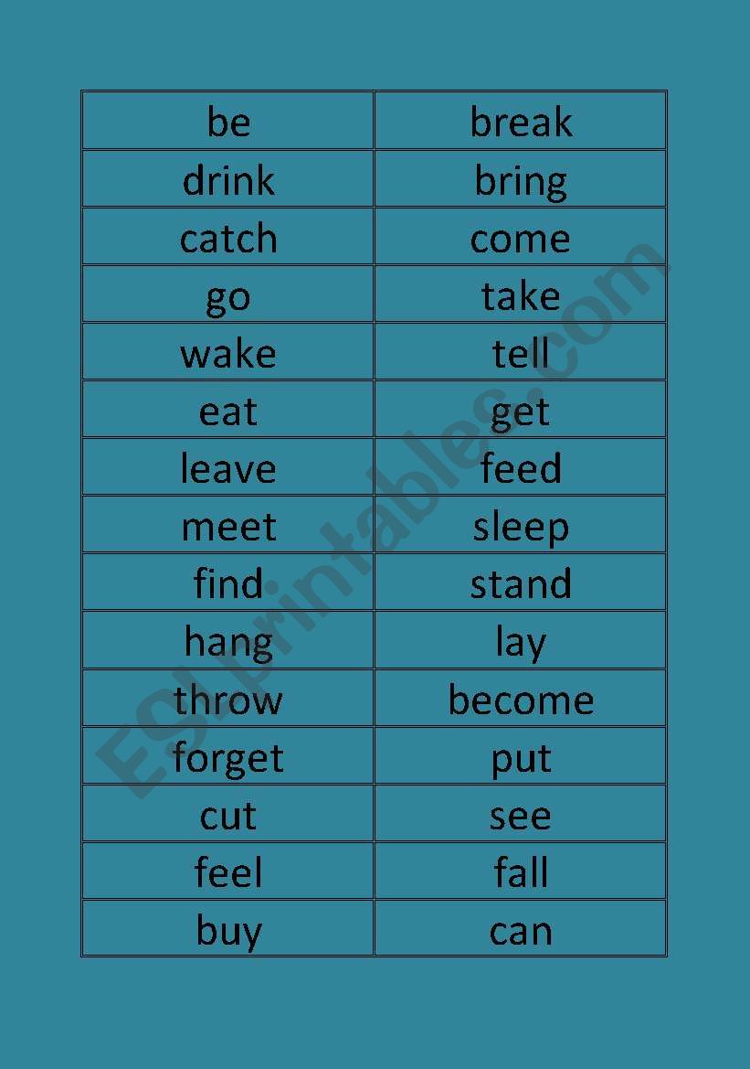 IRREGULAR VERBS FLASHCARDS worksheet