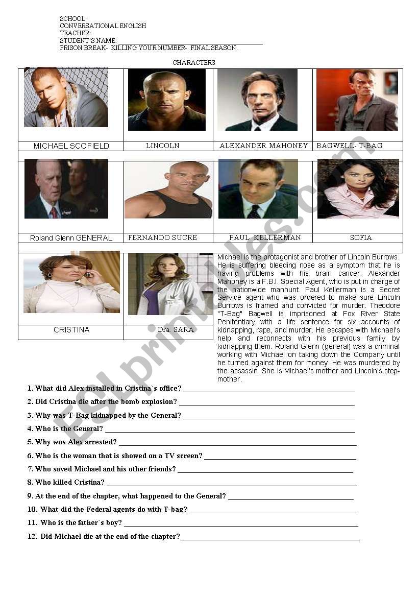 PRISON BREAK. FINAL CHAPTER.  worksheet