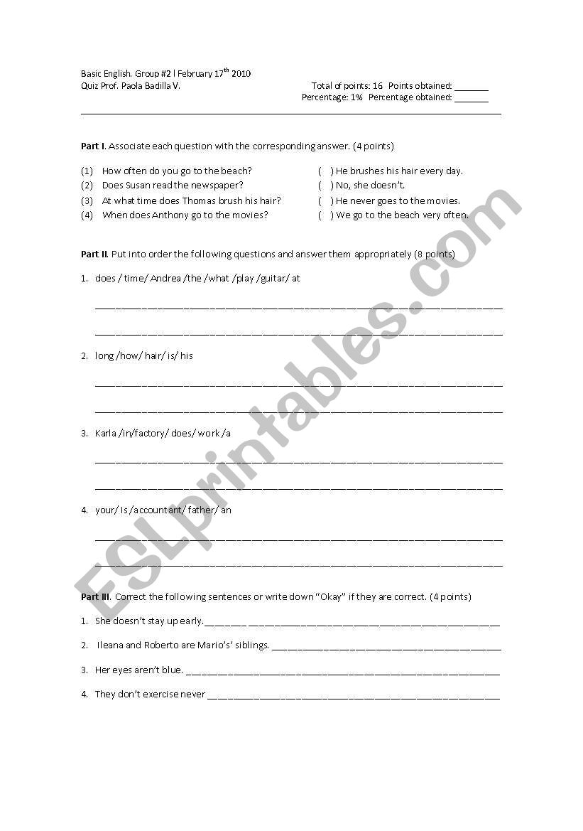 Quiz to practice simple present