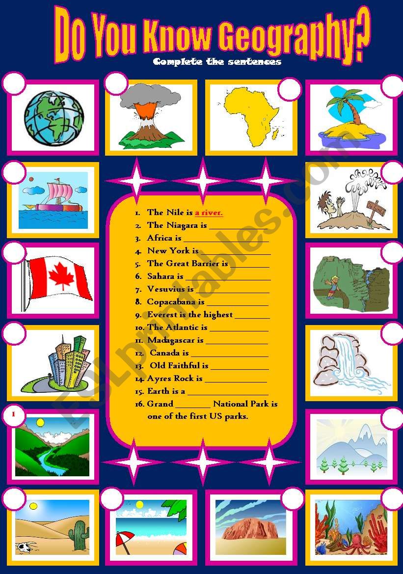 Geographical activities worksheet