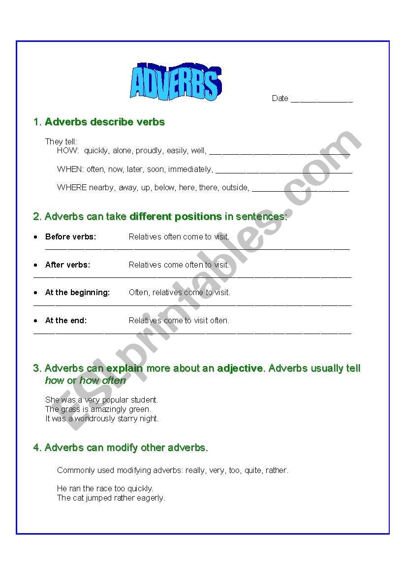 Adverbs worksheet