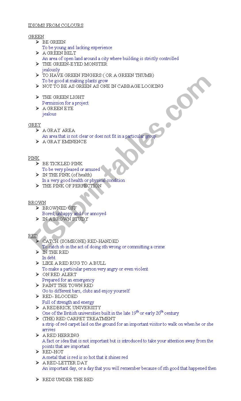 Idioms worksheet