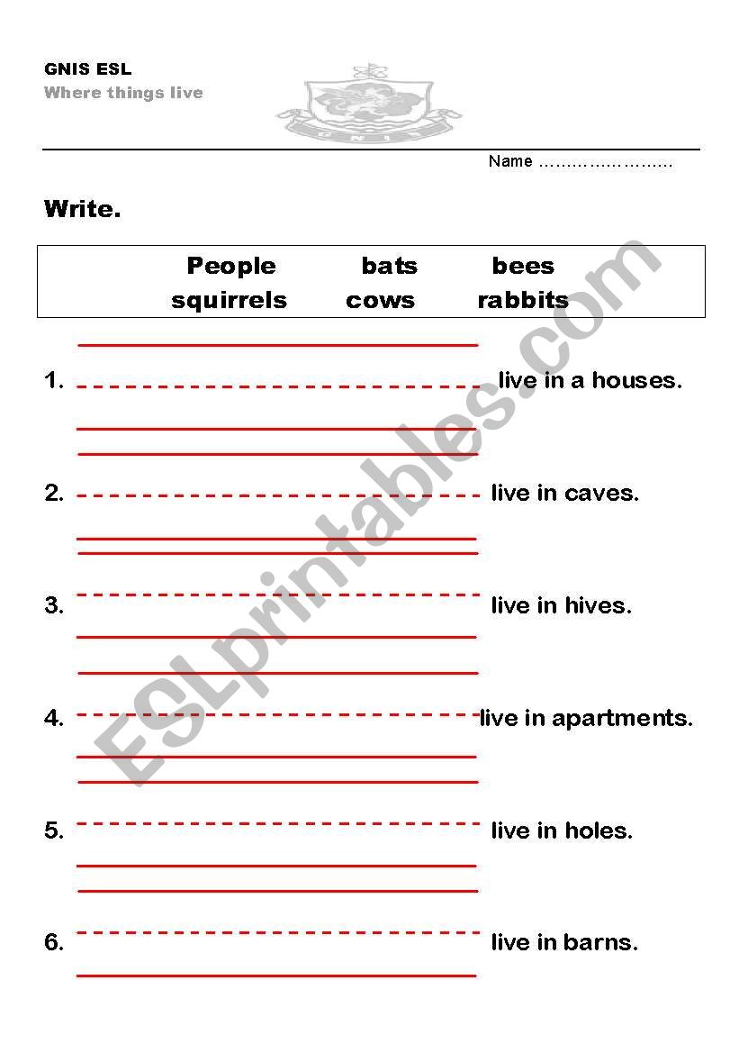 where things live worksheet