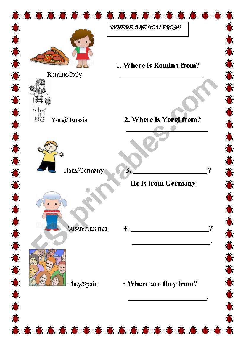 where are you from? worksheet