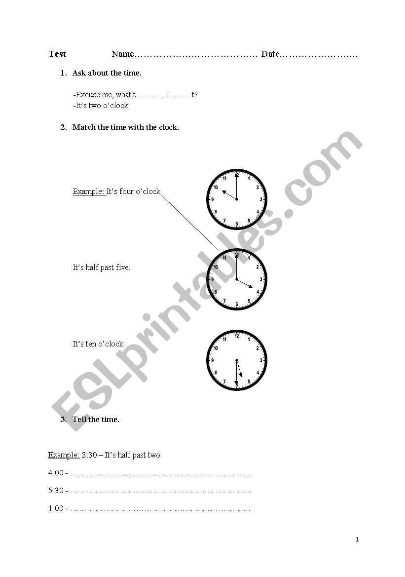 test worksheet