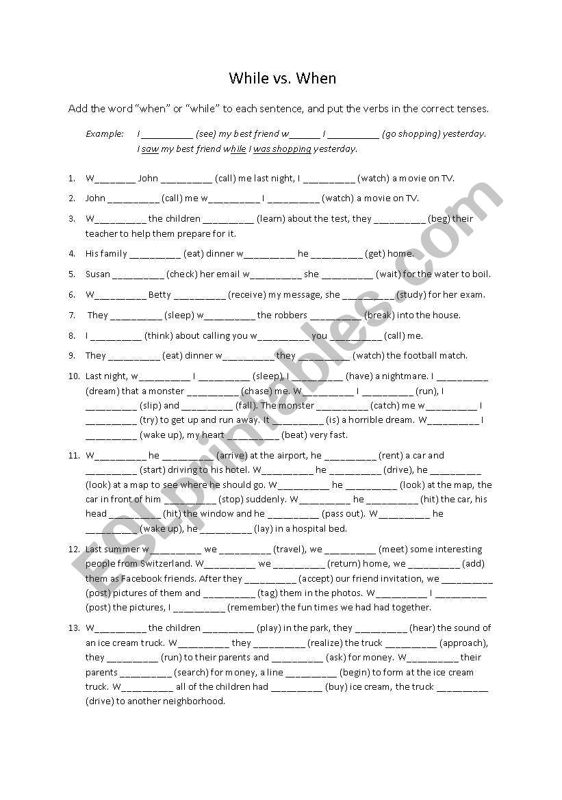 While vs. When worksheet