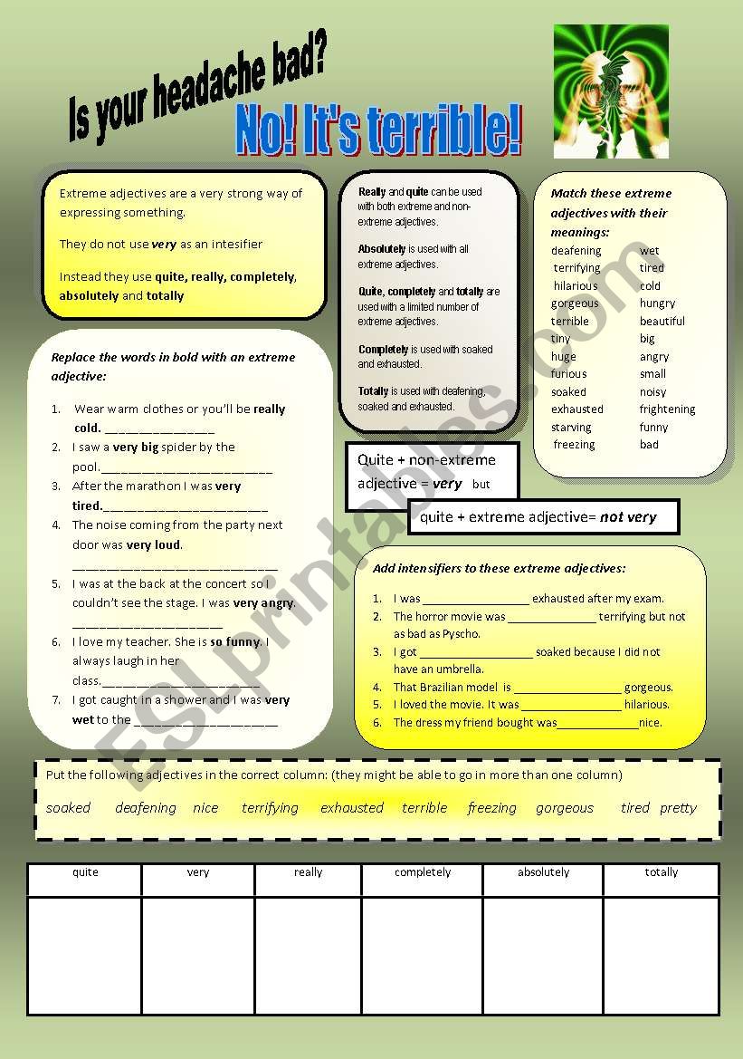 Extreme adjectives with intensifiers plus a snap or domino game