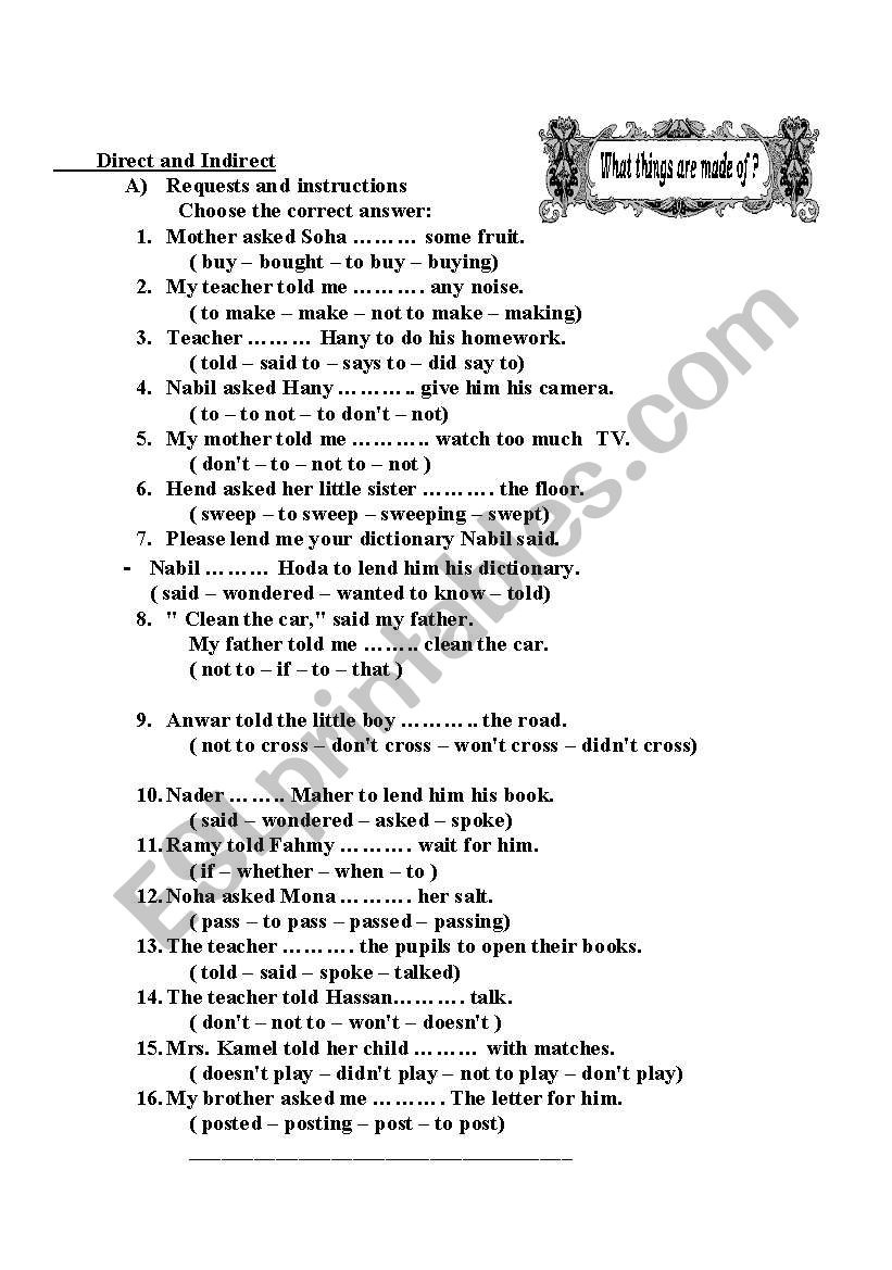 Reported Speech worksheet