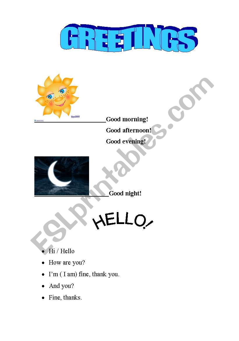 Greetings worksheet