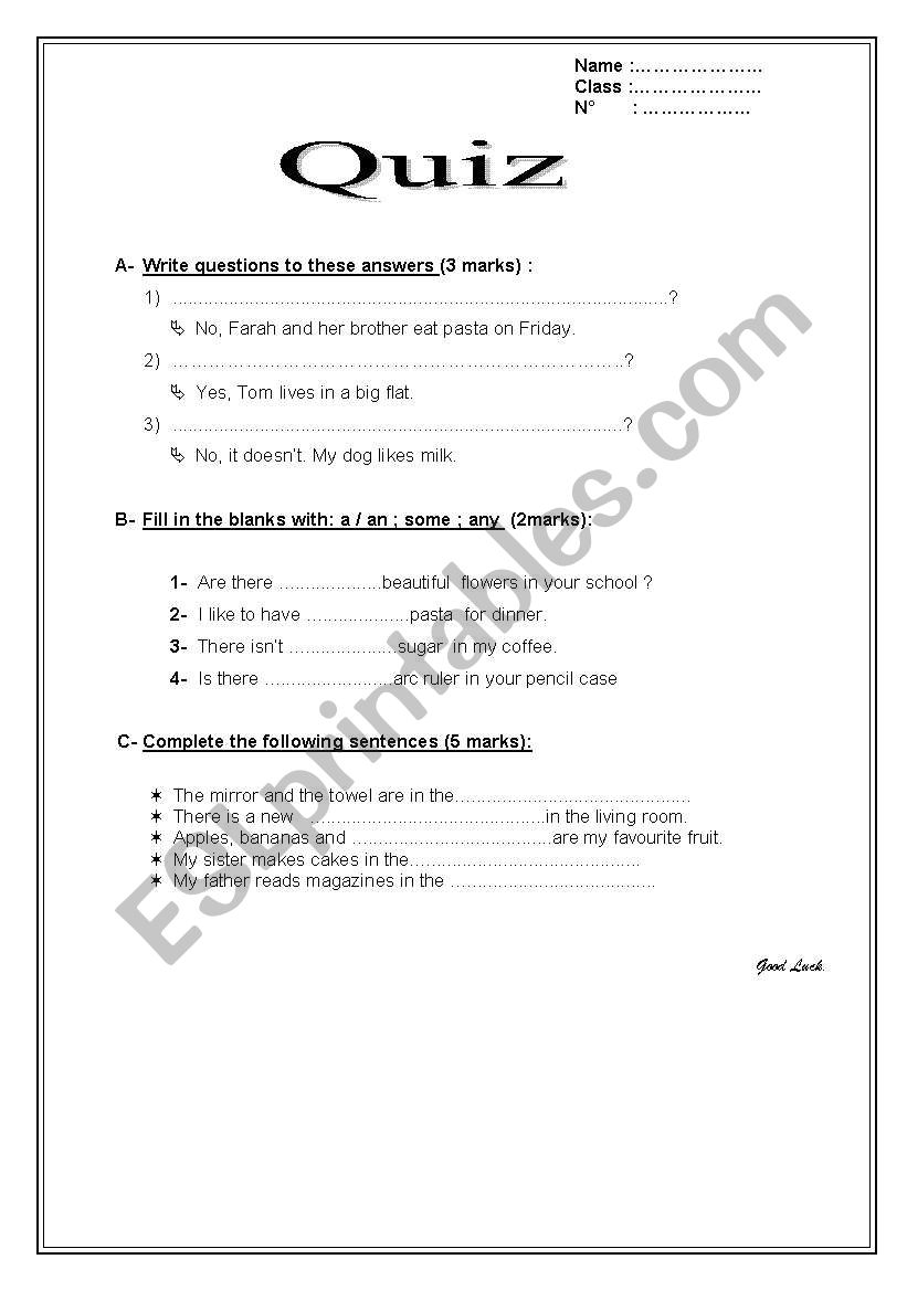 Quiz worksheet