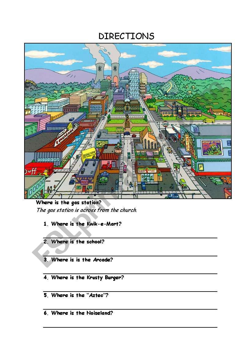 Directions in Sprigfield worksheet