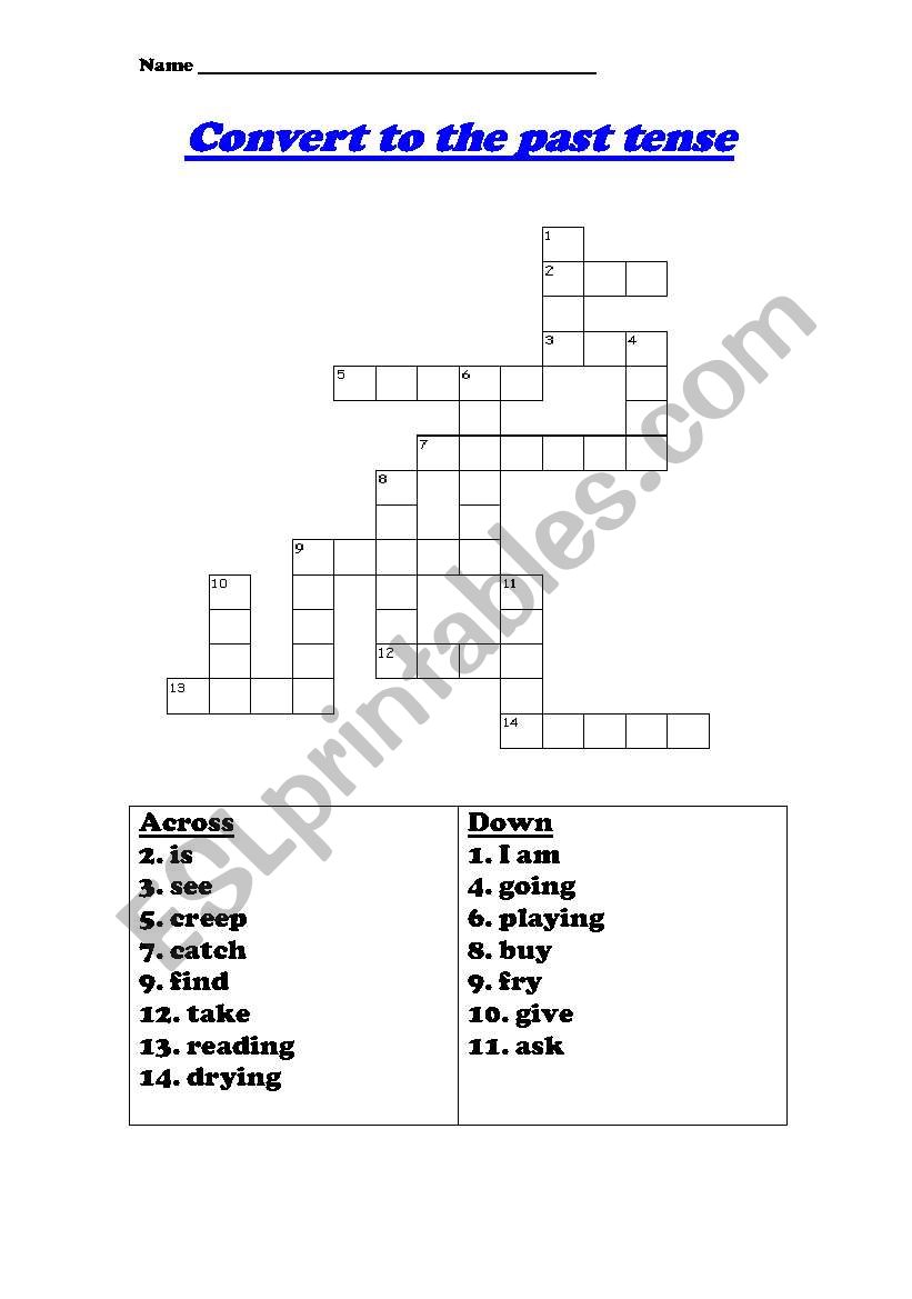 Past tense Crossword worksheet