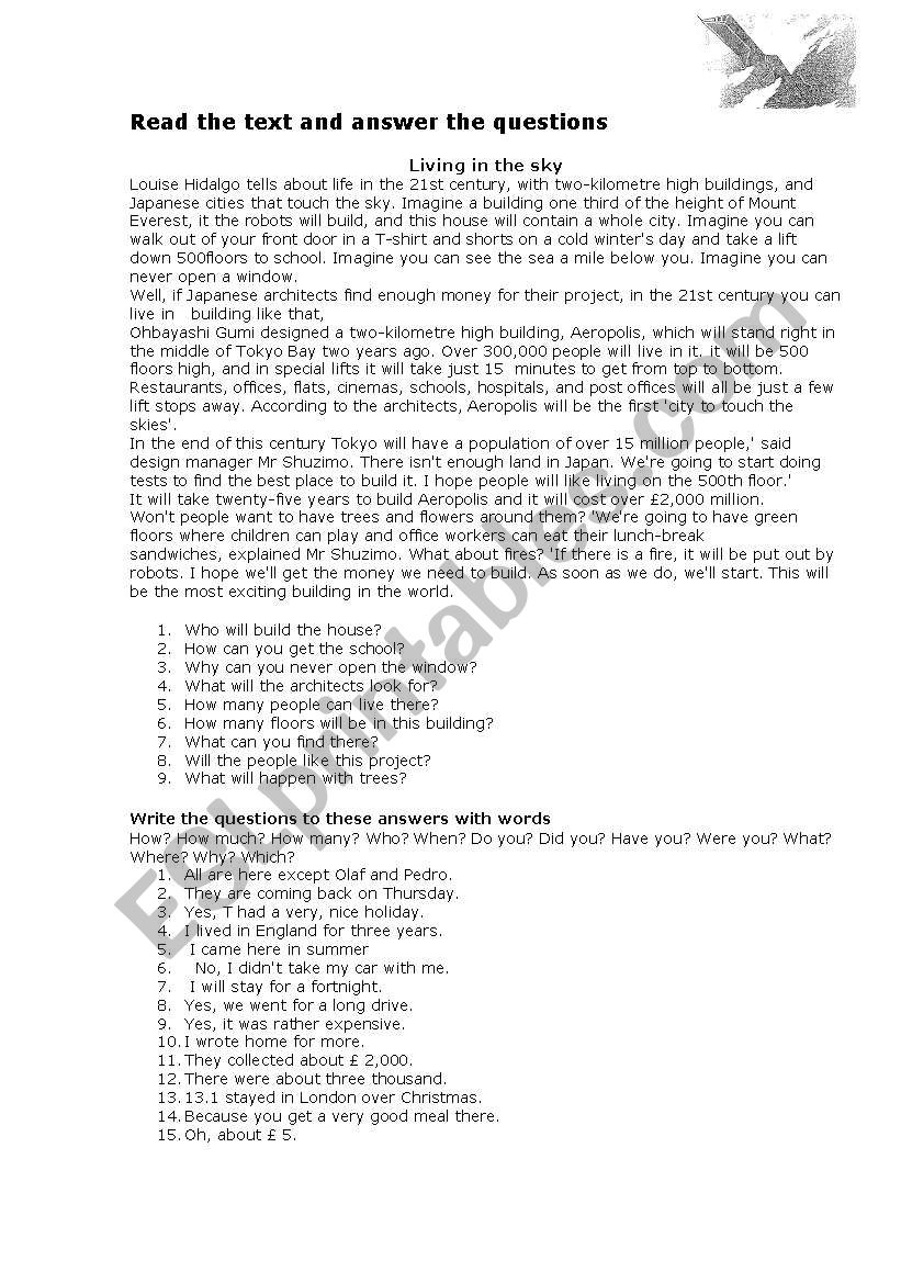 will-future and questions worksheet