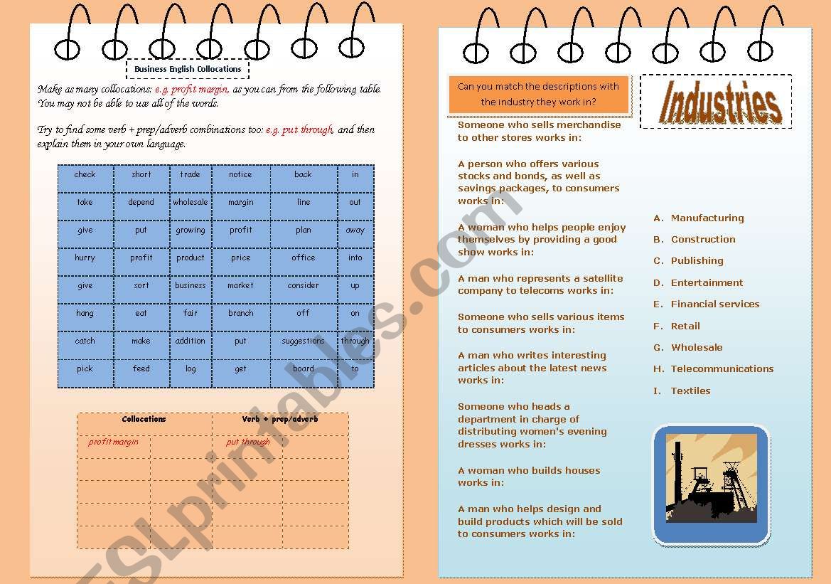 Business Collocations & Industries vocabulary