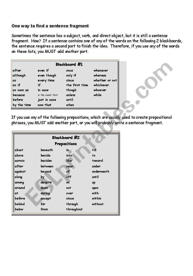 Identifying Sentence Fragments