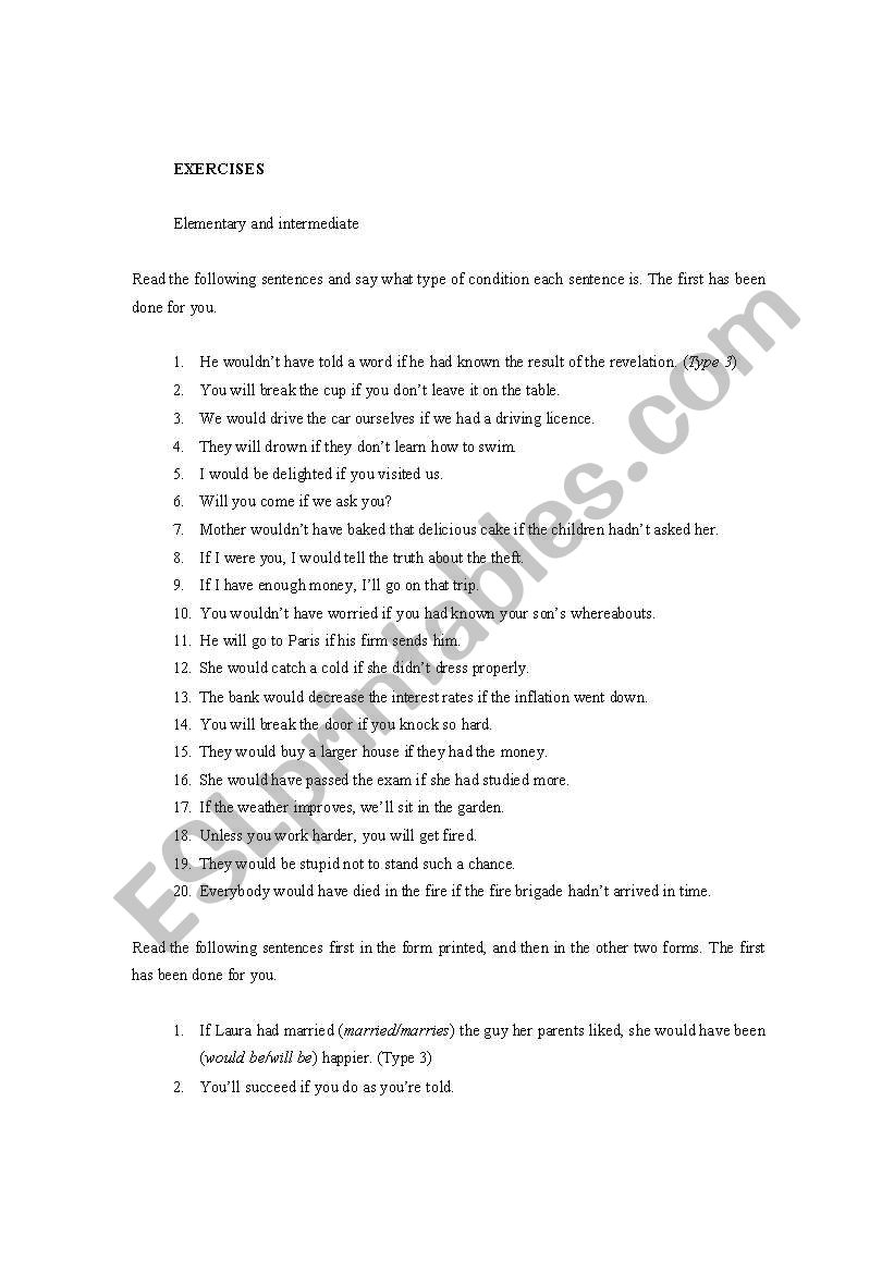Exercises with conditionals worksheet