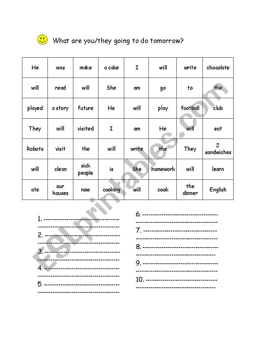 future sentences worksheet