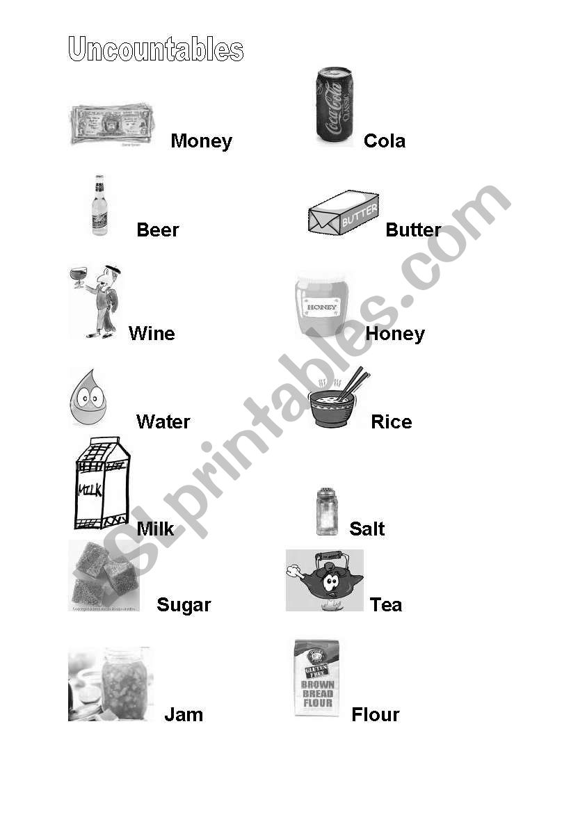Uncountables Picture List worksheet