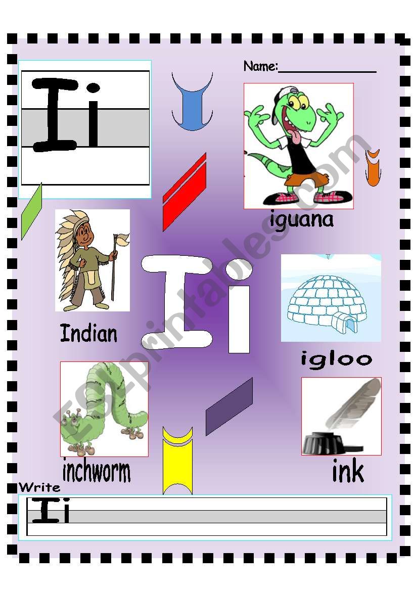 Letter Ii - Jj Vocabulary poster and writing worksheet