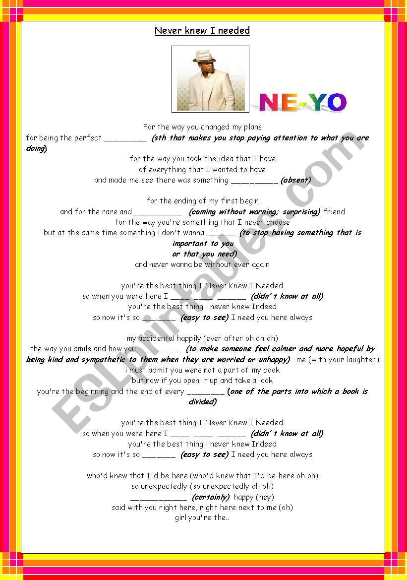 Song: NEVER KNEW I NEEDED  by NE-YO (with key)