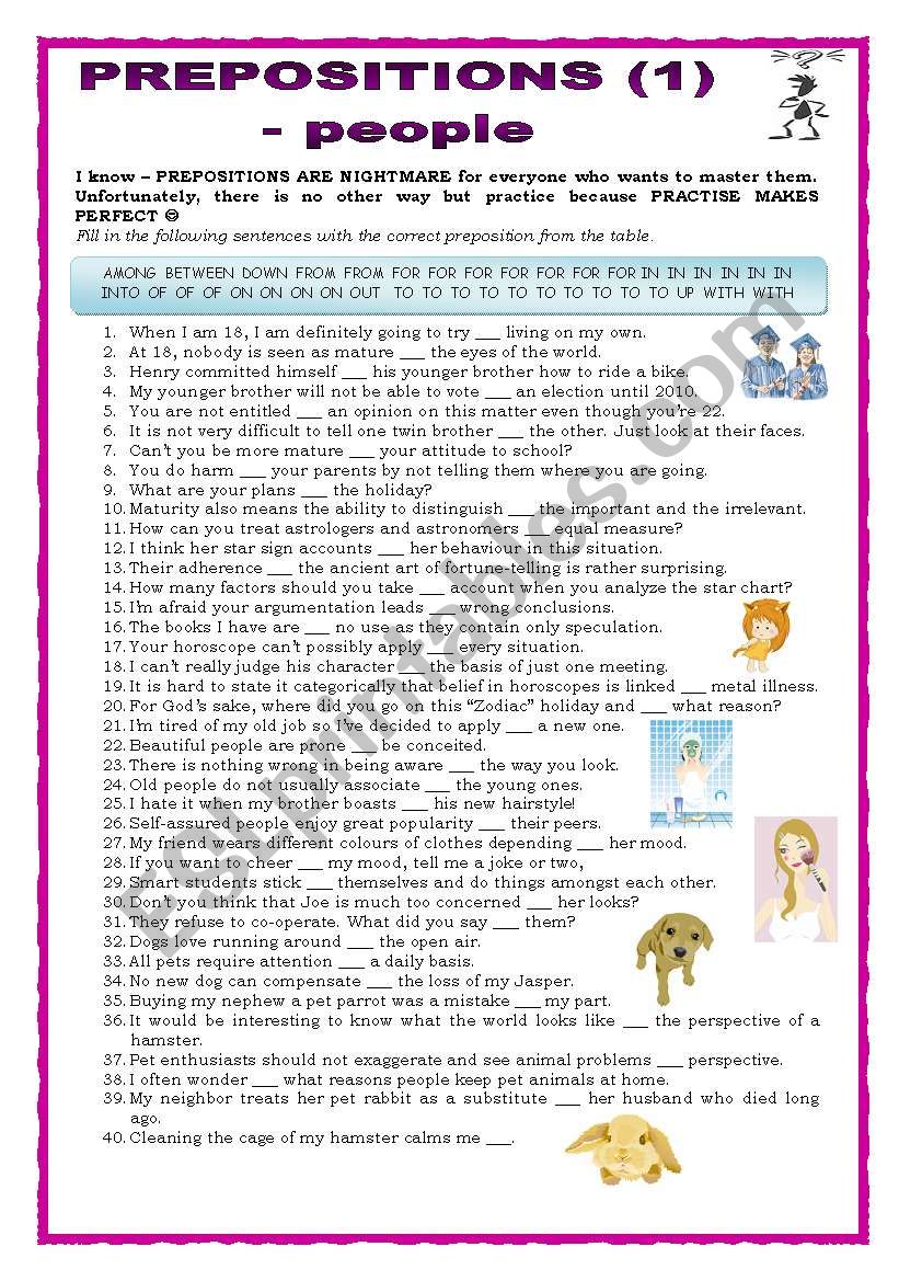 Prepositions 1 worksheet