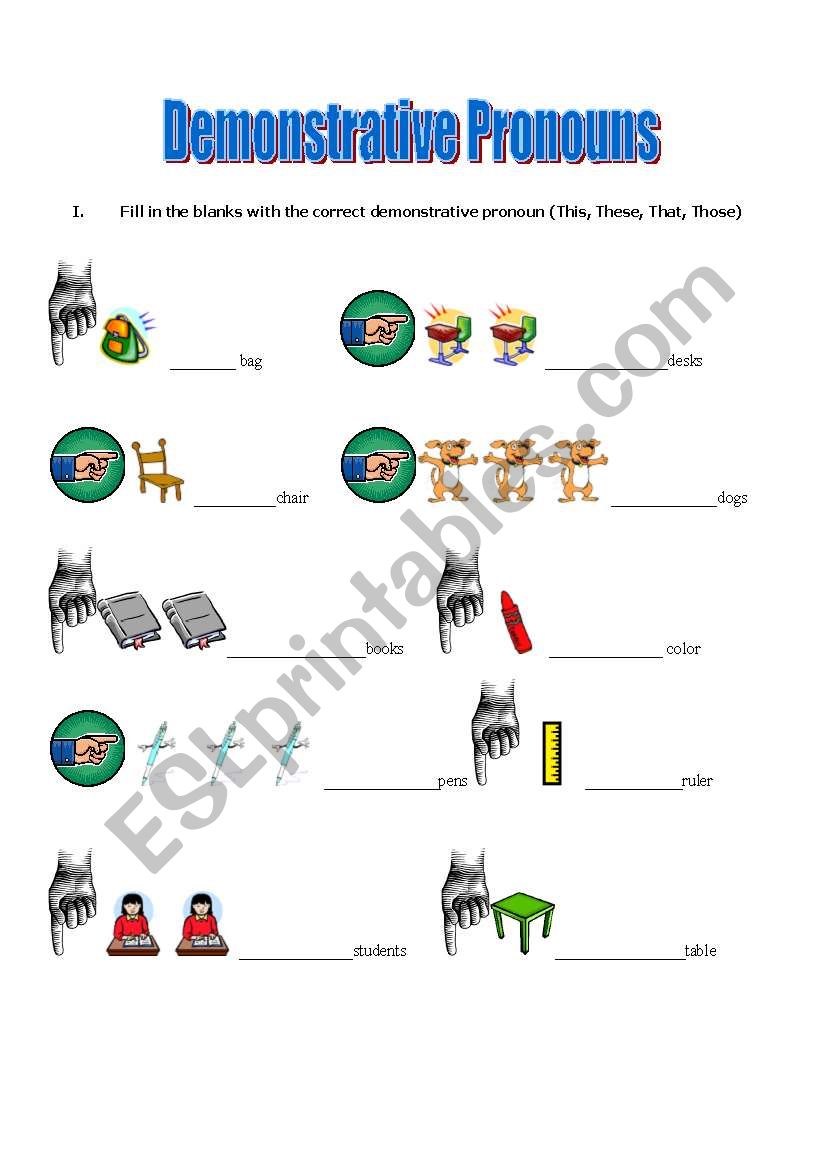 Dmostrative pronouns worksheet