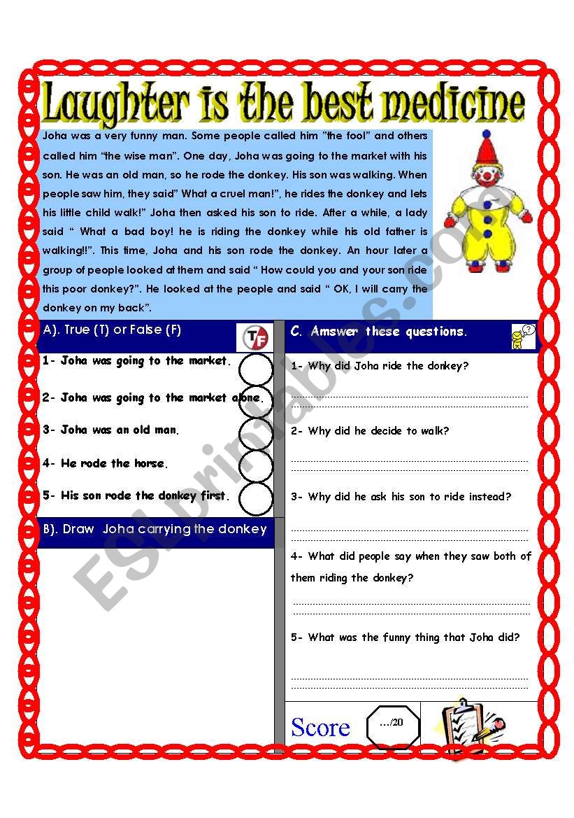 Reading comprehension Test ( Theme: Smile)