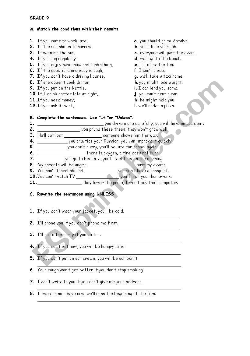 if/unless worksheet